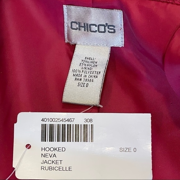 Chico’s NWT Size 0 Hooked Neva Red Linen Blend Zip Up Blazer Jacket. - Picture 5 of 6